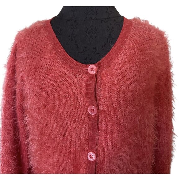Rewind Cardigan Salmon Medium Long Sleeve Scoop Neck Button Down Fuzzy Sweater - Picture 2 of 7